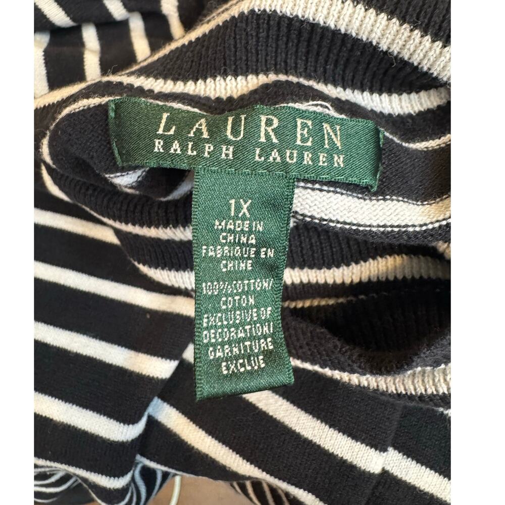 Lauren Ralph Lauren 1x women 100% cotton black white striped turtleneck academia - Picture 3 of 6